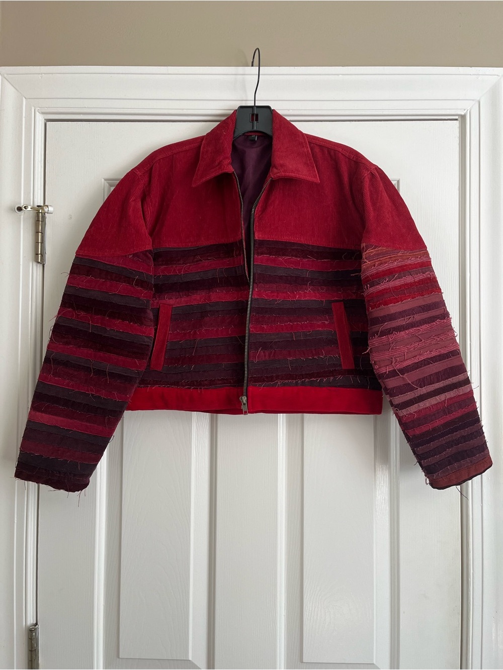 NWOT Upcycled MORGAN FACTORY burgundy red corduroy crop jacket S M